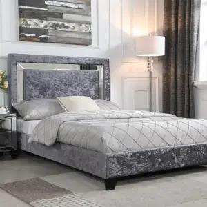 AUGUSTINA Silver Crushed Velvet Bed Frame with Mirror
