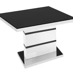 ALDRIDGE High Gloss Lamp Table with White and Black Glass Top & Stainless Steel Base