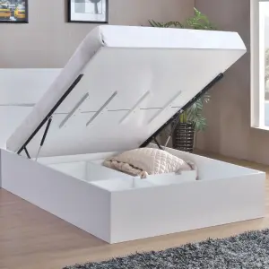 ARDEN MDF Bed Frame with Storage in White High Gloss
