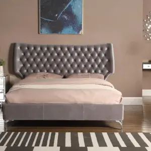 ASHBOURNE Grey Velvet Bed Frame