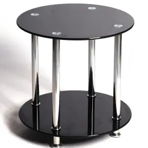 BENTON Glass Round Lamp Table with Stainless Steel Legs