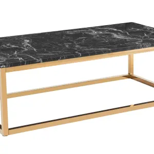 CAMELOT Black Marble Effect Coffee Table with Golden Chrome Base