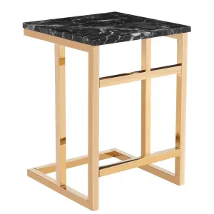 CAMELOT Black Marble Effect Lamp Table with Golden Chrome Base
