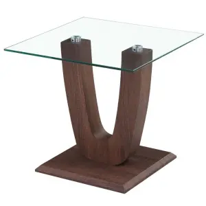 CAPRI Clear Glass Lamp Table with Walnut Effect Frame