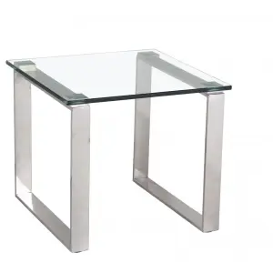 CARTER Clear Glass Lamp Table with Stainless Steel Legs