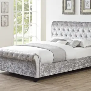 CASABLANCA High Footboard End Bed Frame in Grey Crushed Velvet
