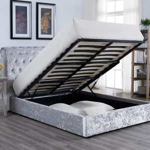 CASABLANCA Ottoman Storage Bed Frame in Grey Crushed Velvet