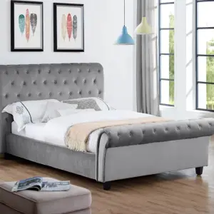 CASABLANCA - SERENITY Velvet Bed in Silver & Smoke