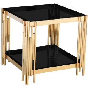 CLEVELAND Glass Lamp Table with Gold Stainless Steel Frame in Black, Grey and Clear