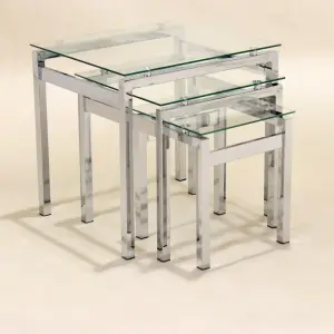 EPSOM Clear Glass Nest of 3 Tables with Chrome Frame