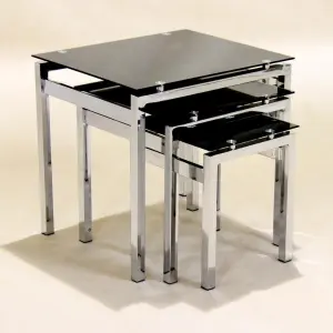 ETON Black Glass Nest of Tables with Chrome Frame