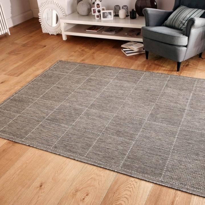 FLATWEAVE GEL Check Grey Rug, Runner & Doormat