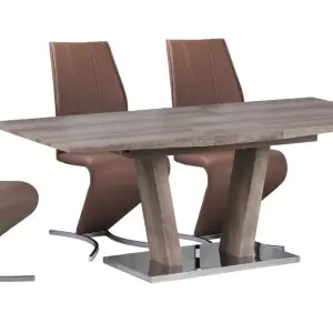 GENEVA Extending Dining Table with Natural Oak Effect and Stainless Steel Base