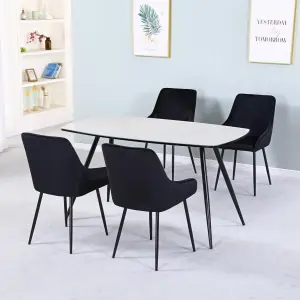 HANDAN Black Velvet Dining Chair with Black Metal Legs - Set of 2