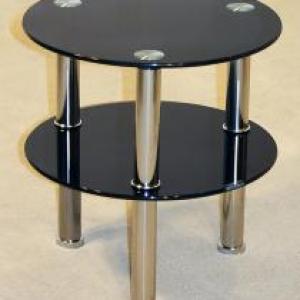KANSAS Round Glass Lamp Table with 2 Shelves & Chrome Frame