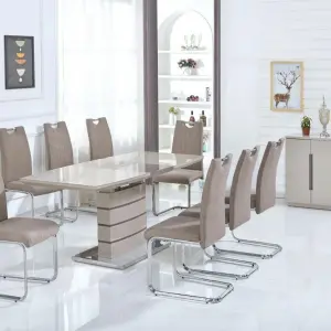 KNIGHTSBRIDGE Taupe Fabric Dining Chair with Chrome Frame - Set of 2