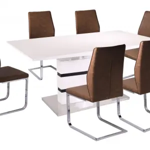 LEONA Brown PU Dining Chair with Chrome Frame - Set of 2