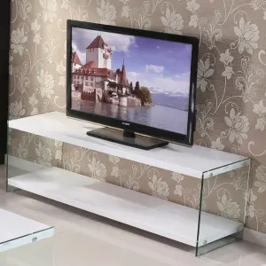 MARCO White High Gloss TV Unit with Clear Glass Legs