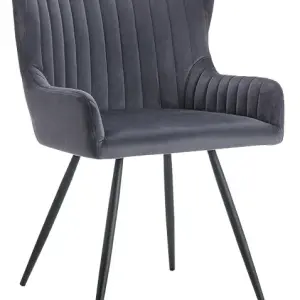 MEDWAY Grey Velvet Dining Chair with Black Metal Legs - Set of 2