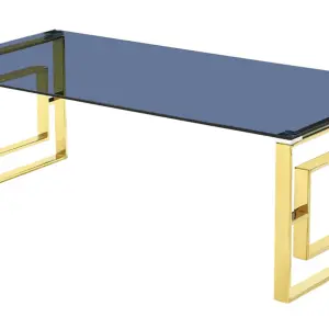 MEMPHIS Grey Glass Coffee Table with Gold Metal Frame