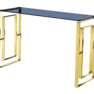 MEMPHIS Grey Glass Console Table with Gold Chrome Frame