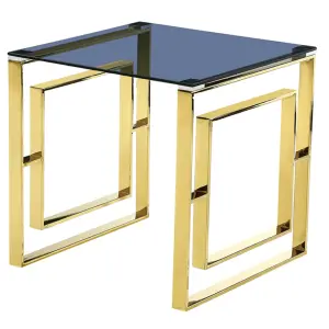MEMPHIS Glass Lamp Table with Stainless Steel Frame in Grey/Gold & Clear/Silver