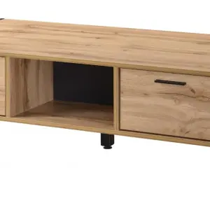 MICHIGAN Coffee Table with 2 Drawers, Oak Effect & Black Metal Frame