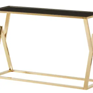 MOMBASA Black Glass Console Table with Gold Chrome Frame