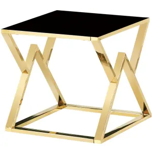 MOMBASA Black Glass Lamp Table with Gold Stainless Steel Frame
