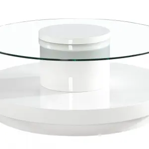 NEBULA Round Coffee Table with White HG Base & Clear Glass Top