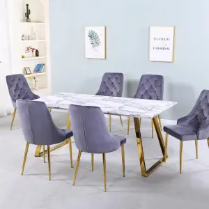 NEWCHAPEL Light Grey Velvet Dining Chair with Gold Metal Legs - Set of 4