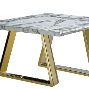 NEWCHAPEL Grey Marble Effect Lamp Table with Gold Chrome Legs