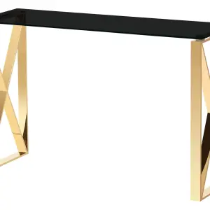 NINGBO Black Glass Console Table with Gold Chrome Frame