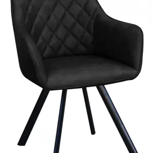 PATTINGHAM Dark Grey Special PU Dining Arm Chair with Black Metal Legs