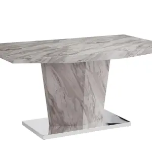 ROSEBANK Grey Marble Effect Dining Table with Stainless Steel Base