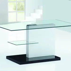 SPIERS Clear Glass Coffee Table with White High Gloss & Black Base