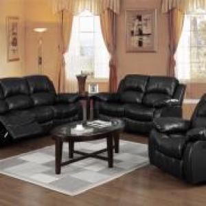 CARLINO Full Bonded Leather Manual Recliner Sofa in Black & Brown