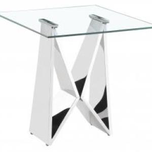 KONYA Clear Glass Lamp Table with Silver Frame