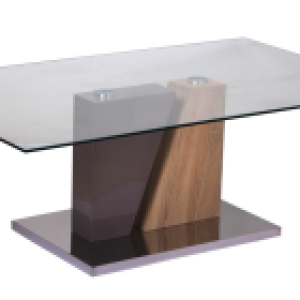 OLIVIA Clear Glass Coffee Table with Champagne & Natural Oak Frame