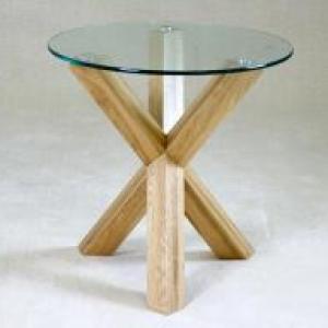 SATURN Clear Glass Round Lamp Table with Solid Oak Frame