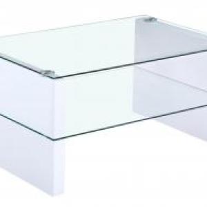 TRURO Clear Glass Coffee Table with Clear Glass Shelf and White HG Legs