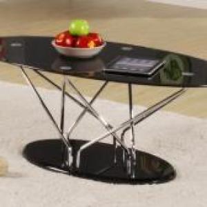UPLANDS Black Glass Coffee Table with Chrome Frame and Black HG Base