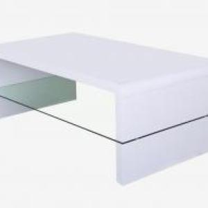 VALA White High Gloss Coffee Table with Clear Glass Shelf