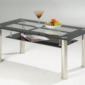 VEGAS Glass Coffee Table with Chrome Legs and Black Bordered Top