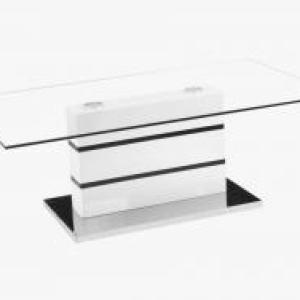 YOKI Clear Glass Coffee Table with White & Black Frame and Stainless Steel Base