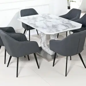 WESTLAKE Grey Fabric Dining Chair with Black Metal Legs - Set of 2