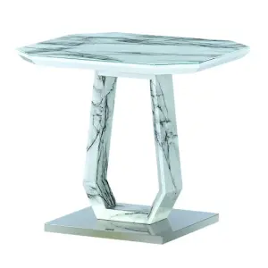 WESTLAKE White Marble Effect Lamp Table with Stainless Steel Base