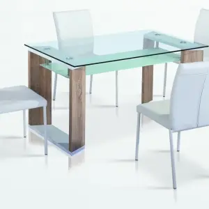 ZOLA Clear Glass Dining Table with Natural Oak & White HG Frame